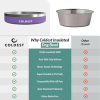 Coldest Dog Bowl - Anti Rust Metal, Non Slip, 3 Layers Insulated Stainless Steel Dog Bowls - Spill Proof & Heavy Duty - Water Bowl for Dogs, Cats & Pets, Dish Washer Safe (21 oz, Galaxy Purple)