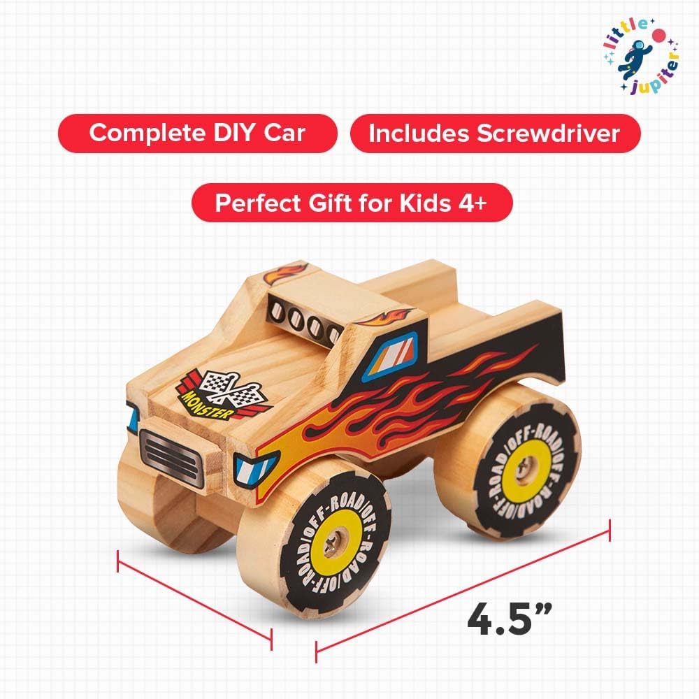 Little Jupiter DIY Wooden Kits w/Stickers, Kids Building Kit - Monster Truck #1 - image 3