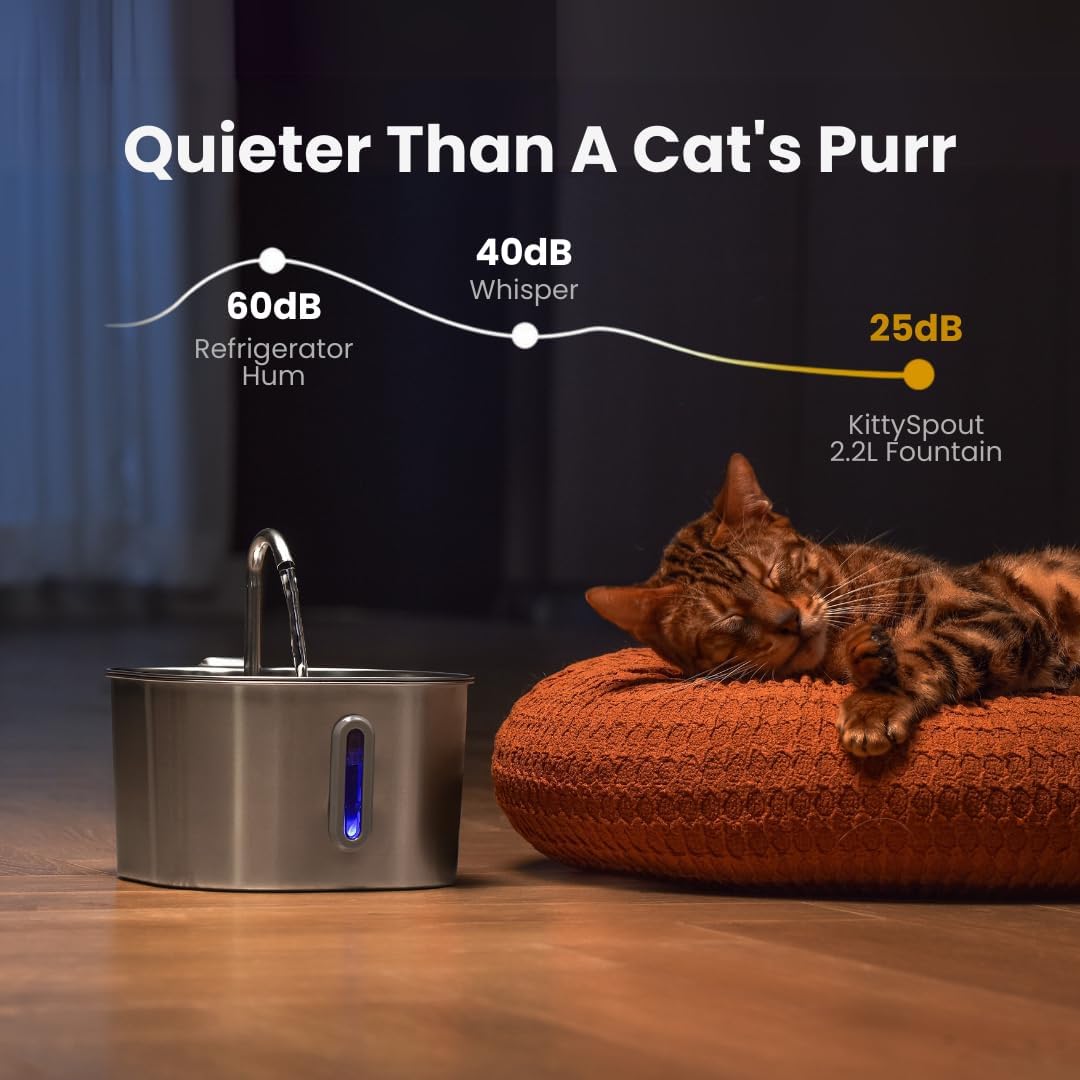 KittySpout 4L stainless steel cat water fountain with water level window - view 3