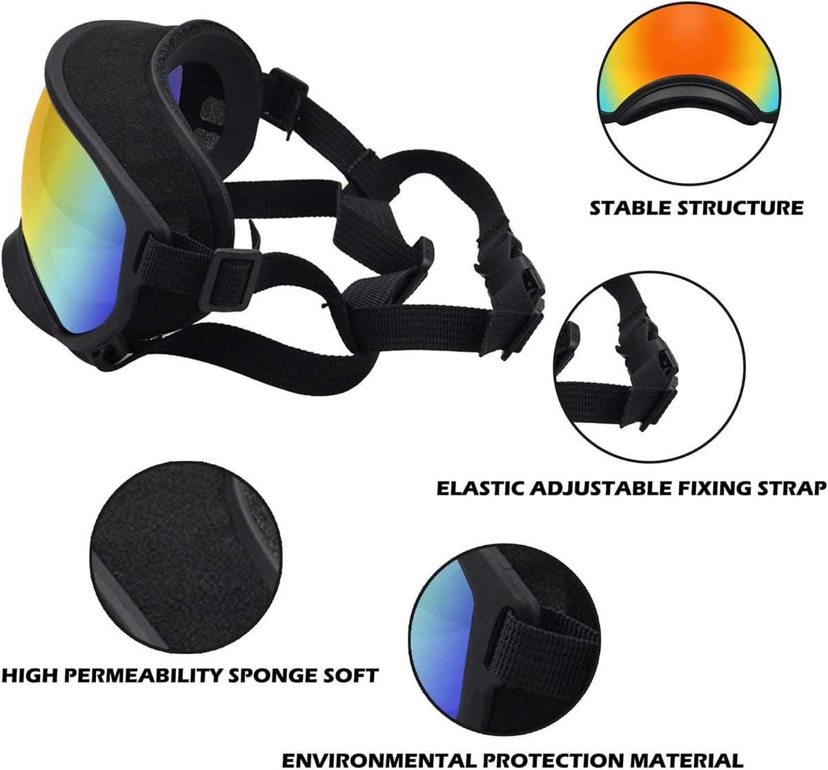 Medium Dog Sunglasses with Adjustable Strap UV Protection - Medium size-Black frame colored lenses - image 4