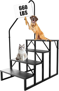 RV Stairs 4 Step Ladder, RV Steps Anti-Slip, Hot Tub Steps with Handrail, 660 lbs RV Ladder for 5th Wheel RV, Mobile Home Stairs