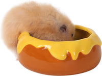 Guinea Pig Food Bowl Hamster Ceramic Water Dish Anti-Spill & Prevent - Honey Orange