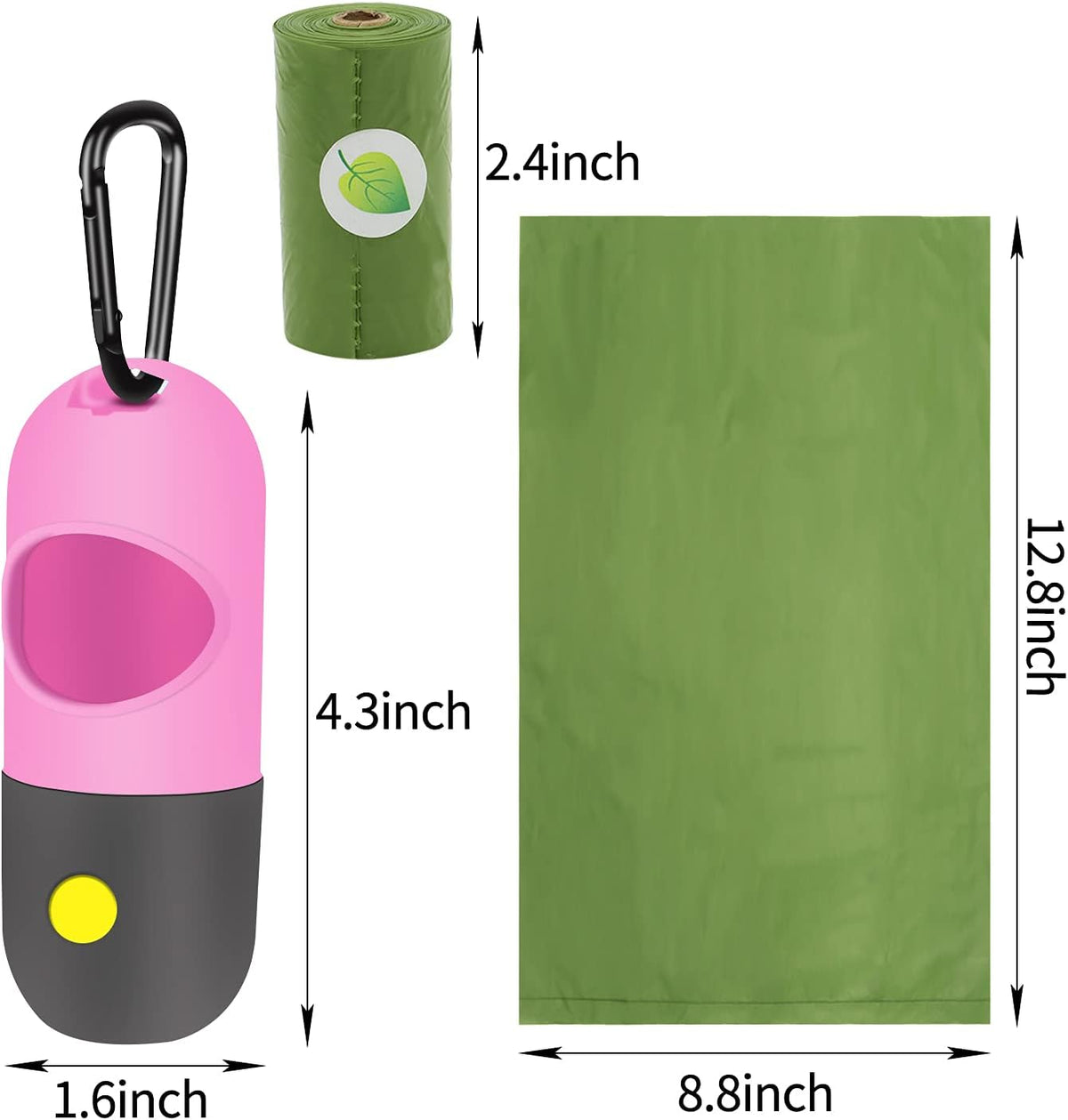 2 Pack Dog Poop Bag Dispenser with Built-in LED Flashlight - Pink - image 2
