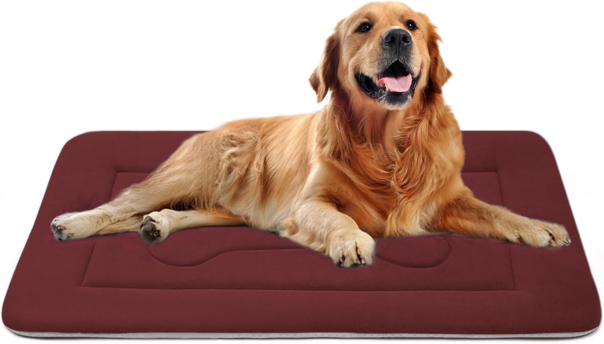 Large Dog Bed Soft Dog Crate Pad Mat 42 in Non-Slip Bottom Washable - 42.0"L x 28.0"W x 1.2"Th / Dark Red