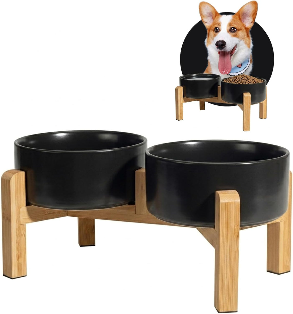 Elevated Ceramic Dog Bowl - Black / Medium