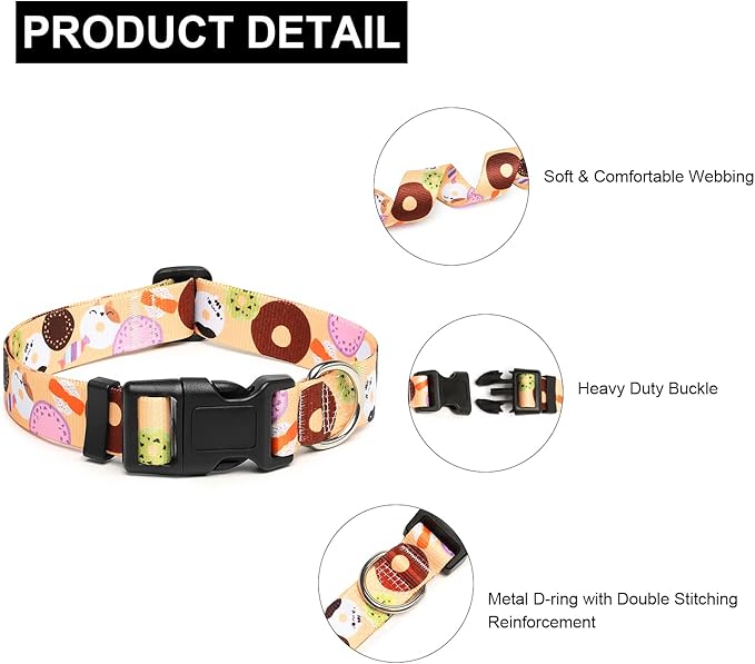 Mercano Adjustable Dog Collar - Special Design Patterns, Soft Nylon Comfortable Durable Pet Collar for Small Medium Large Dogs (M, Beige Cookie)