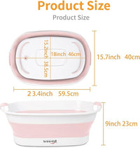 Collapsible Dog Bath Tub for Small Dogs & Cats, Portable Puppy Bath Tub with Water Drain Plug, Space Saving Foldable Pet Bathtub for Indoor & Outdoor Use, Pink