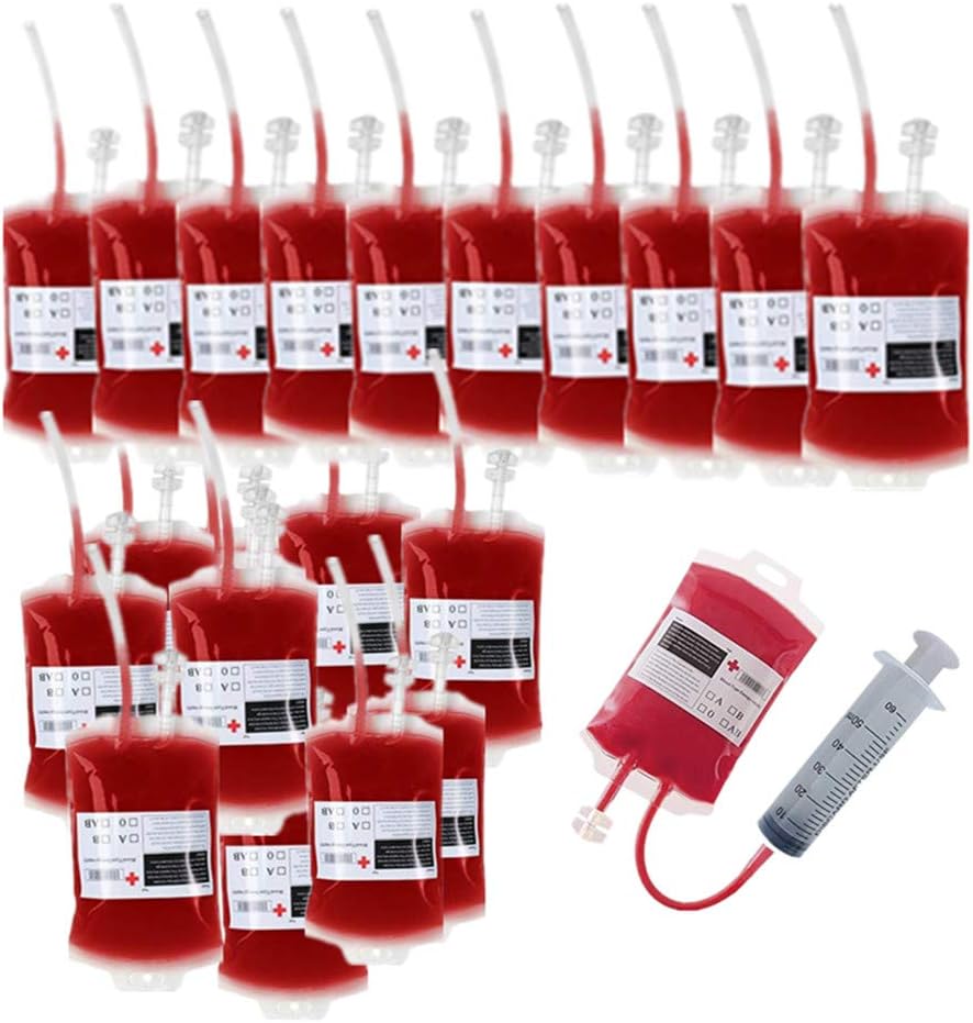 Aweilan blood bag drink pouches 20 pack, 350ml IV bag party cups with clips and syringe