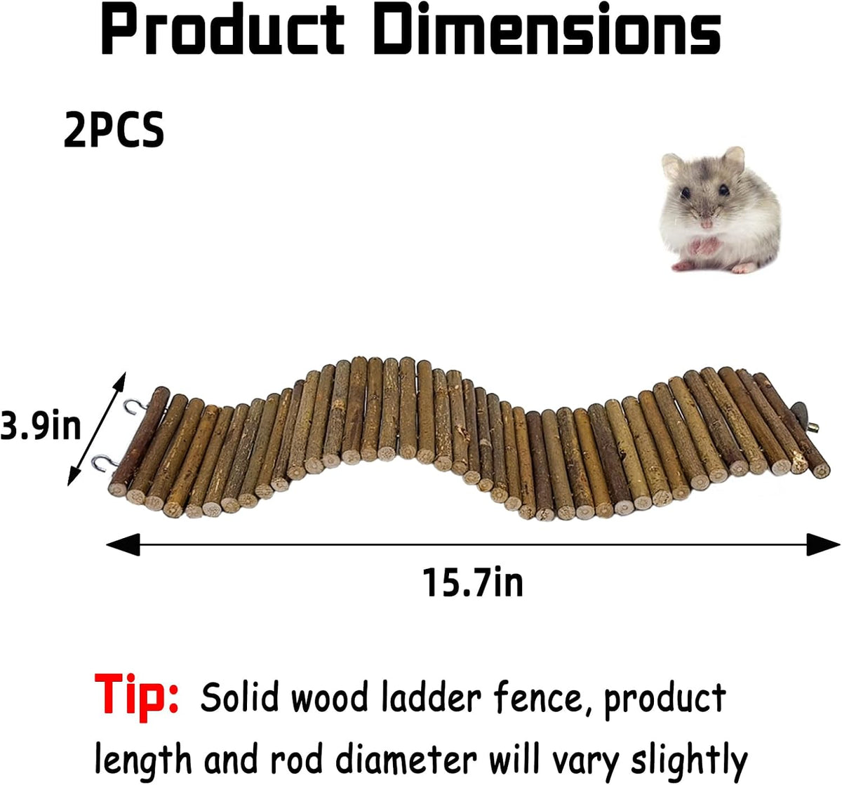 25.6 × 3.9 in Wood Hamster Bridge Rat Climb Toys for Gerbil Mouse - 2PCS 15.7x3.9in - image 2