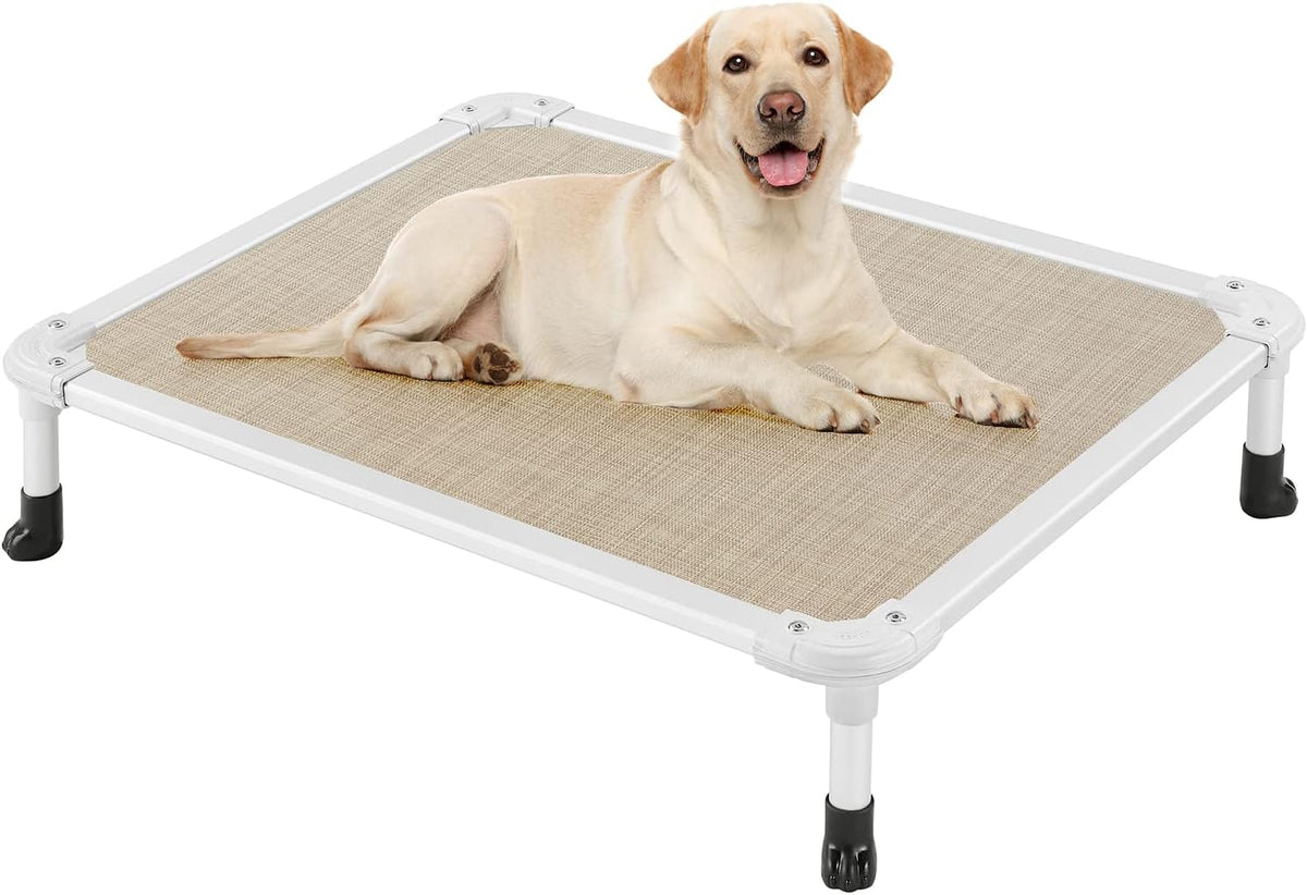 Veehoo Chew Proof Elevated Dog Bed, Cooling Raised Pet Cot - Beige Coffee / 32.0"L x 25.0"W x 7.0"Th
