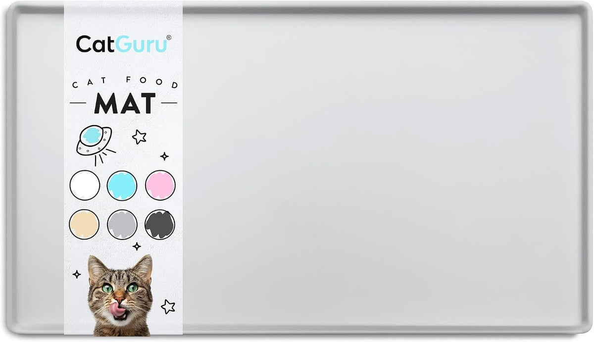 CatGuru Premium Cat Food Mat - 24"L x 14"W / Silver