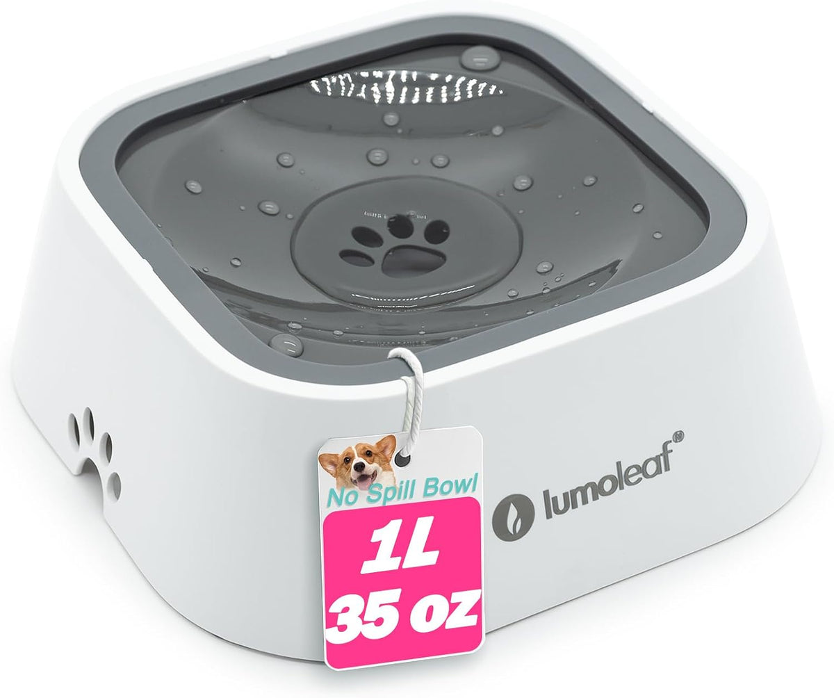 LumoLeaf No Spill Water Bowl for Dogs - Grey / 35 fl oz
