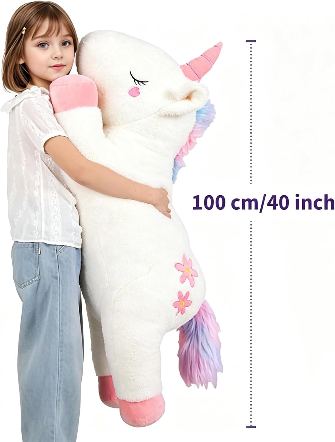 32inch Cute Giant Pink Unicorn Plush, Jumbo Soft Body Pillow Pet - White / 40 inch - image 2