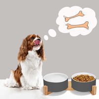 SPUNKYJUNKY Ceramic Dog and Cat Bowl with Wood Stand Non-Slip Matte - 3.6 cups / White-Grey × 2 - image 3