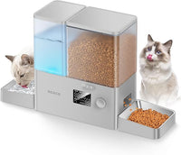 Rojeco 36Cups/8.5L Pet Automatic Cat Feeder and Gravity Water Dispenser,Stainless Steel Bowls 2-in-1 Set Large Capacity 5L Food Feeder and 3.5L Water Fountain for Cats,Pets,Small Dogs,Grey