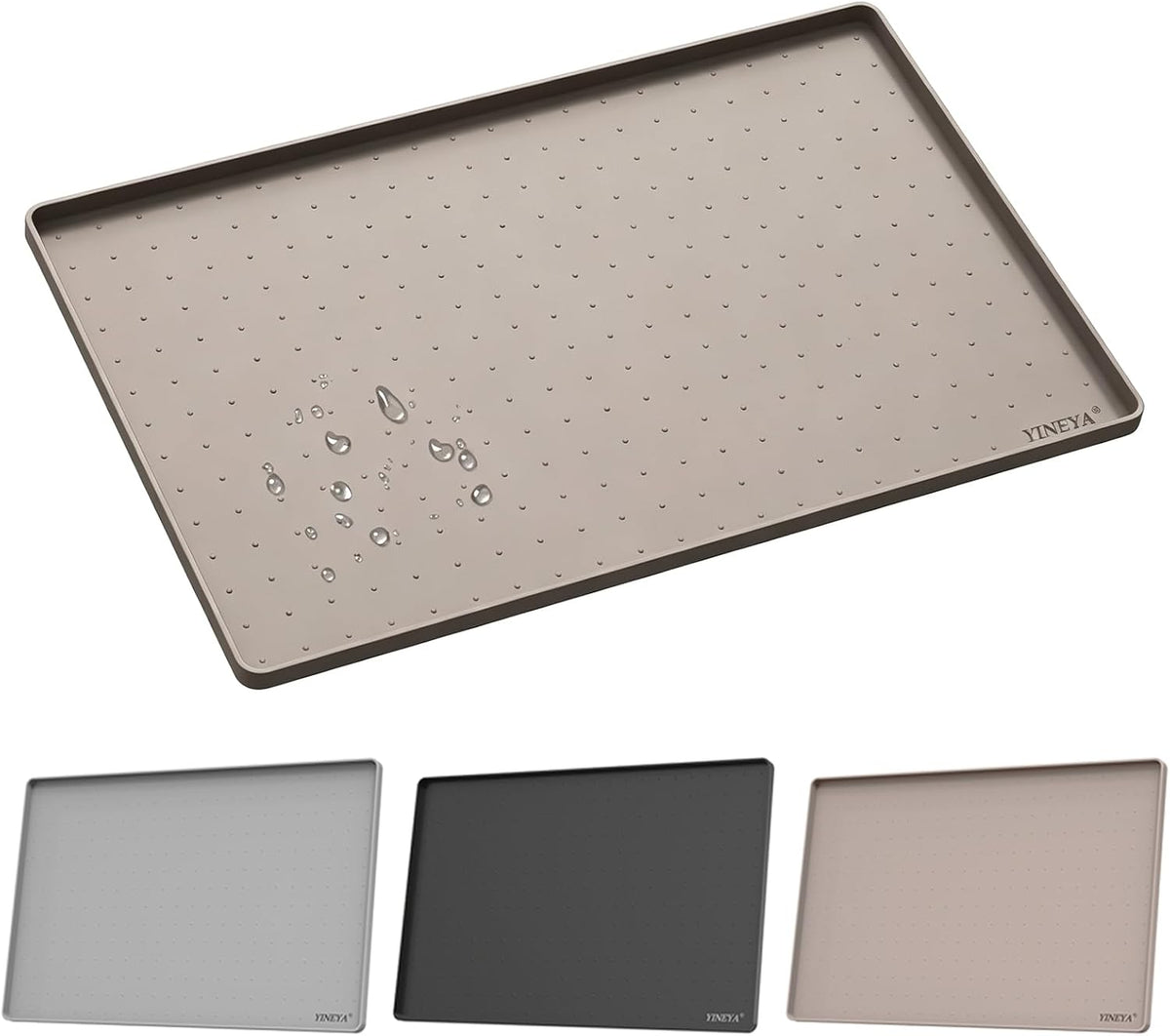 YINEYA 2 Pack Silicone Dog & Cat Food Mat Waterproof 18" x 12" - Taupe / 22" x 14"