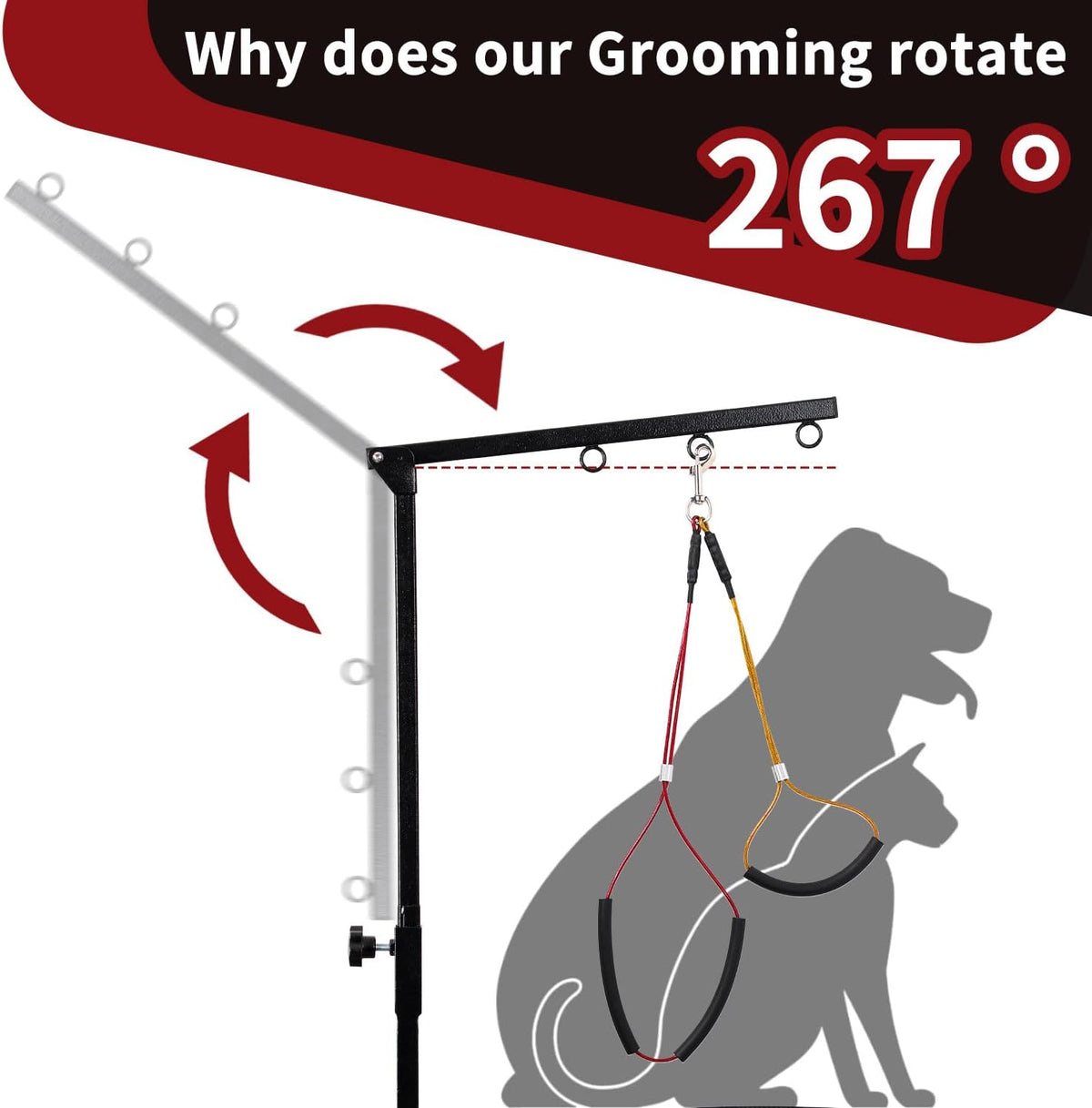 Dog Grooming Table Arm with Hammock, Adjustable Height - Black - image 3