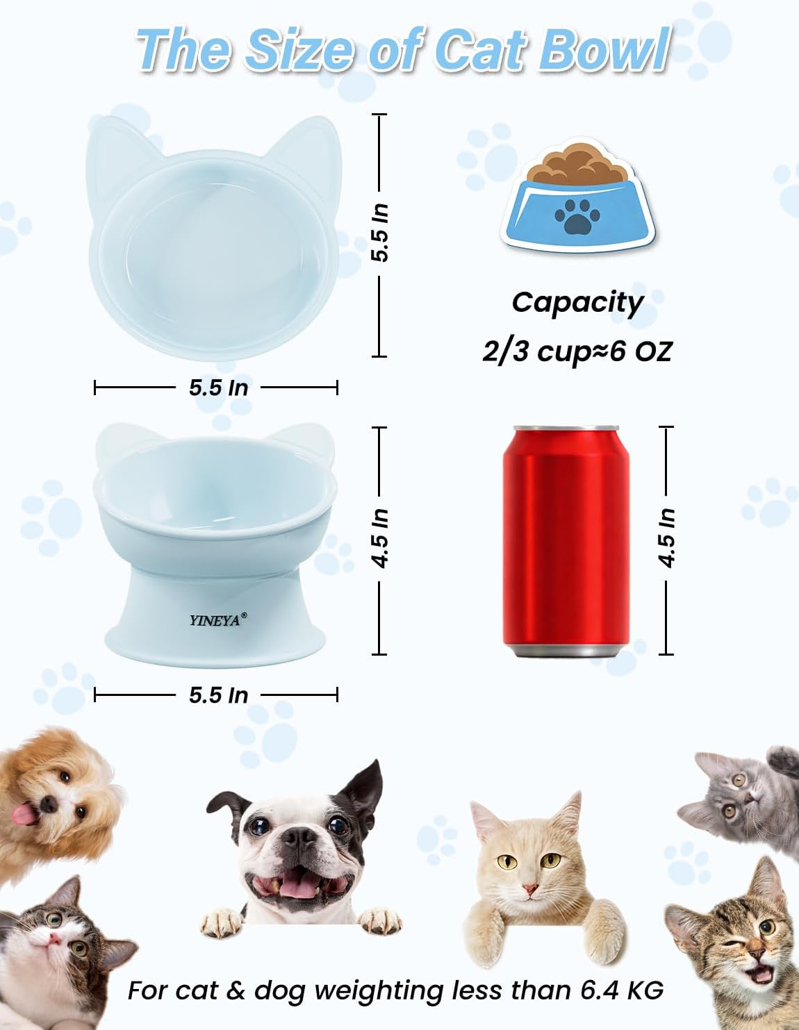 YINEYA 2 Pack Cat Food Bowls Elevated Design for Neck Comfort - Yellow&Blue - image 4