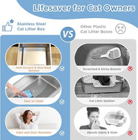 LIHONG Stainless Steel Cat Litter Box, XL Metal with Lid, Cat Litter Pan for Large Cats, Non-Sticky Large Kitty Litter Box, Anti-Leakage, 23.5" X 15.5" X 14" XXL