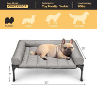 Veehoo Cooling Elevated Dog Bed Add Removable Waterproof Bolster Cushion Mat, Raised Pet Cot with Breathable Teslin Mesh, No-Slip Feet, Dog Couch Bed for Indoor Outdoor, 32x25inches, Grey, CWC2331B