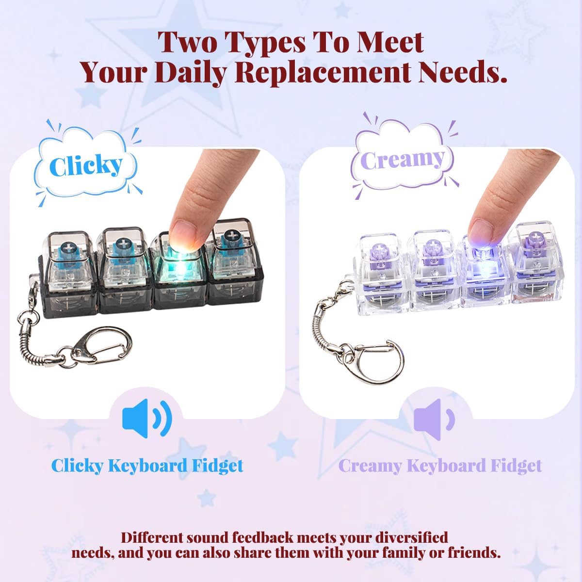 2 Pcs LED Keyboard Fidget Toy for Adults - Purple Creamy+blue Switch - image 2