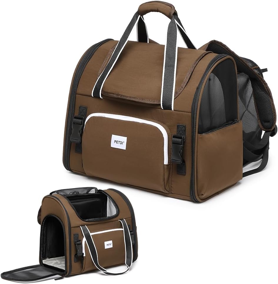 Pet Backpack Carrier for Small Dogs Medium Cats, Puppies - dark brown / 16.5"L x 10.0"W x 15.5"H