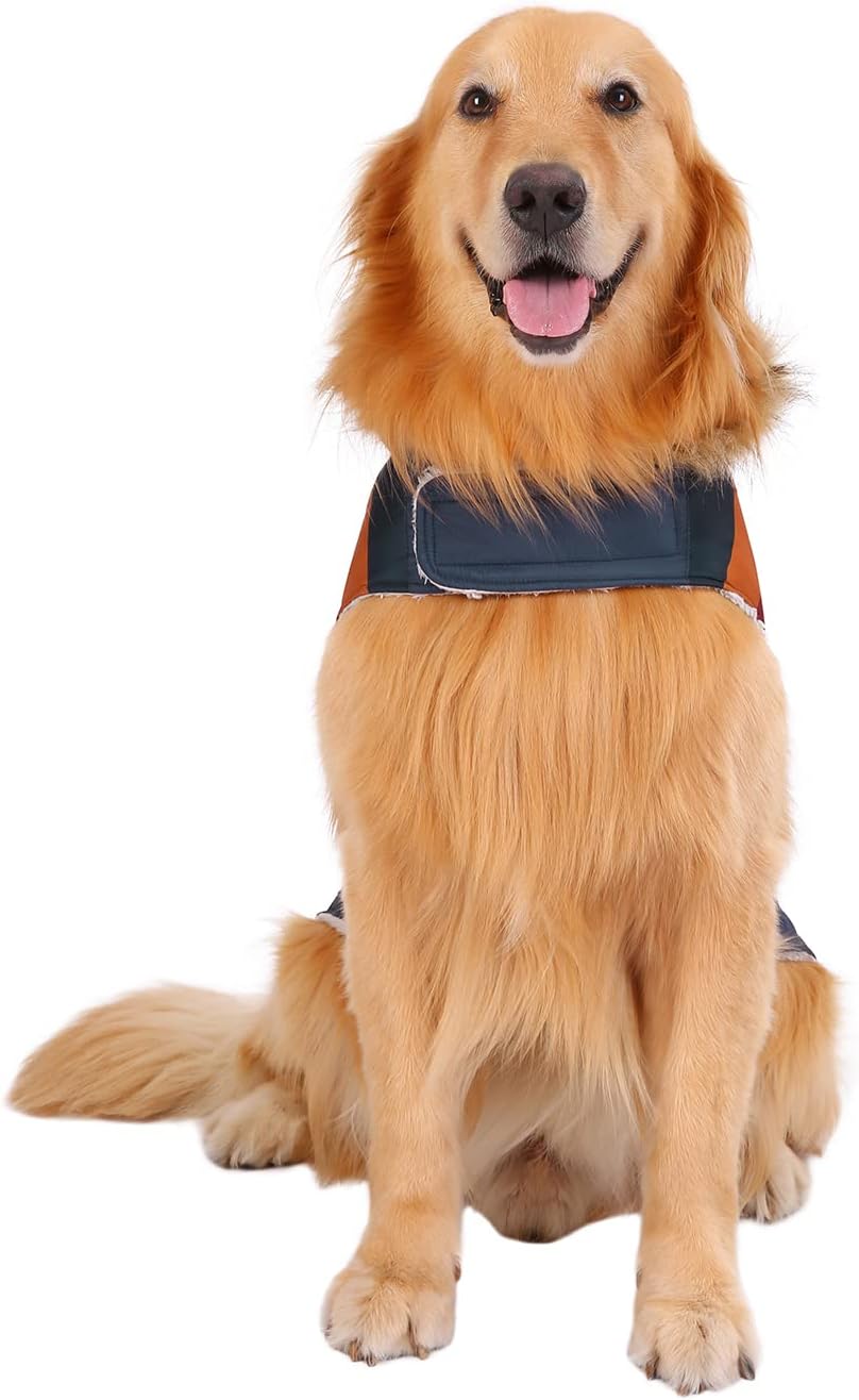 HDE Dog Puffer Jacket Fleece Lined Winter Coat & Harness Hole NVY - X-Large / Navy Retro Stripe - image 2