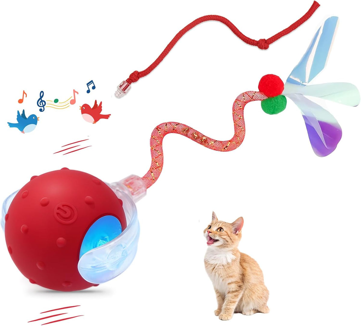 Interactive Automatic Cat Toy Ball-USB Rechargeable,Motion Activated - red