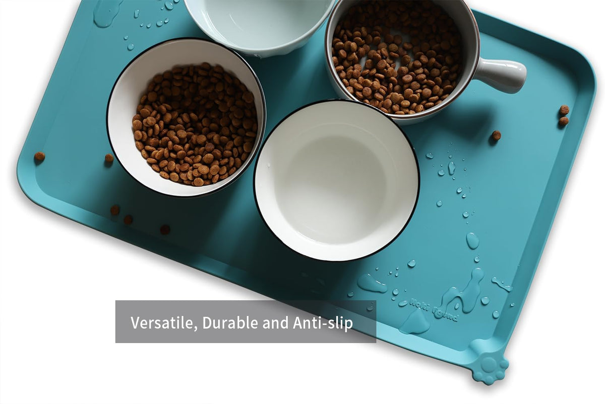 Hoki Found -Waterproof Pet Feeding Mats with High Lips - 22"L x 14"W / Glacier - image 4