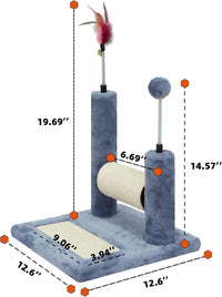 Grey cat scratching post with spinning sisal scratcher and plush base - view 3