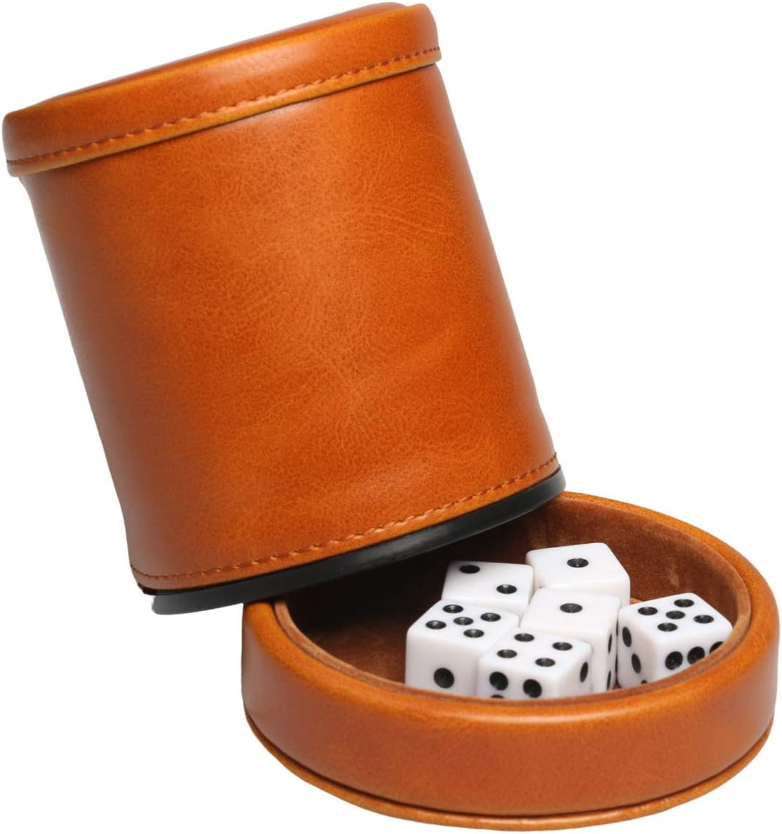 Leatherette Dice Cup with Lid Includes 6 Dices - Brown-1 - image 2