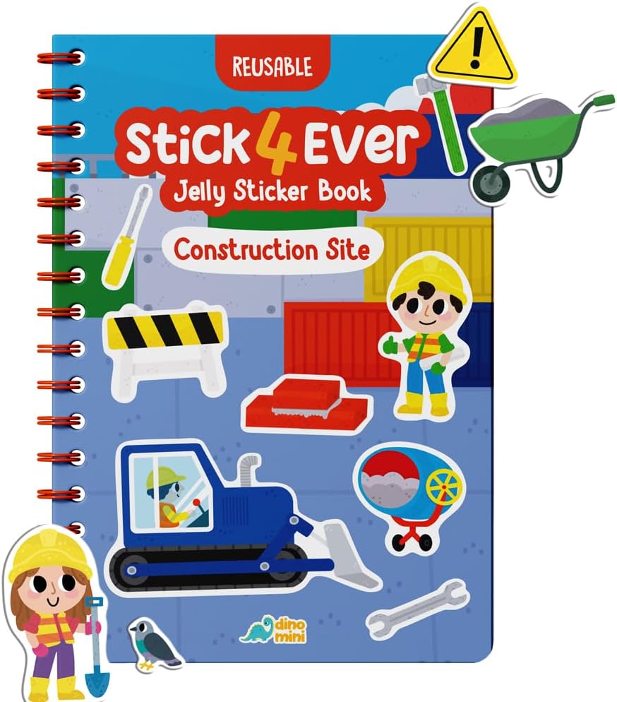 Stick4Ever Jelly Sticker Book, for Kids, Waterproof - Construction
