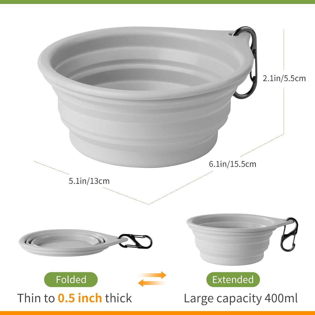 Dog Bowl Pet Travel Collapsible Bowls 2 Pack - Light grey + khaki - image 3