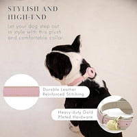 Cupertino Dog Collars, Harnesses & Leashes Made from Vegan Leather with Dog Tracker Device Holder Adjustable Dog Collar (Large, Pink)