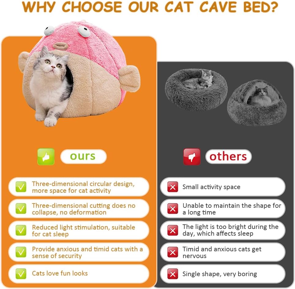 Cat Beds for Indoor Cats-Cat Bed Cave - M 14.6'' / Pink - image 3