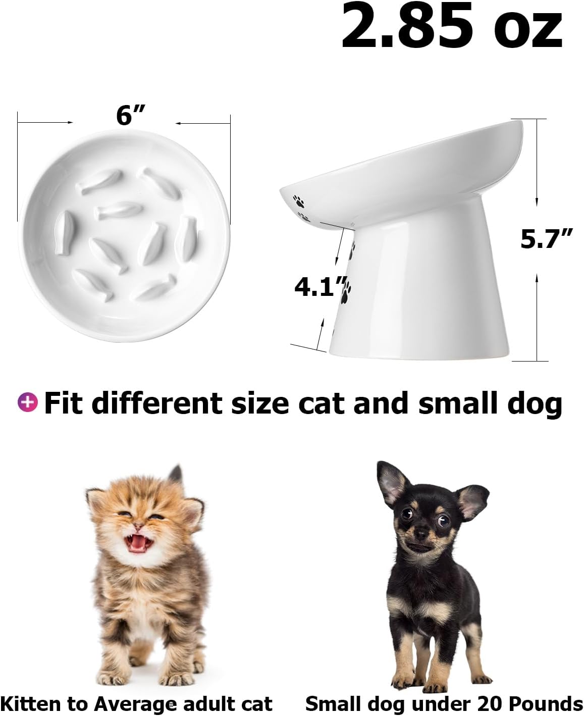 Y YHY Slow Feeder Cat Bowl, Ceramic Cat Slow Feeder Bowl - White - image 2