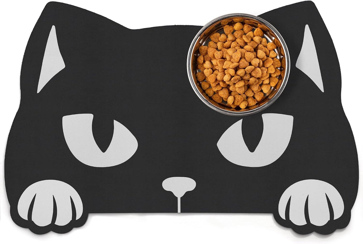 Pet Mats for Food and Water Dog Cat Food Mats Pet Feeding Mat - Black Cat