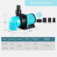 3450GPH Aquarium Return pump with LCD display controller, DC 24V 95W aquarium pump for saltwater freshwater aquarium,fish tank,sump,20 speeds ECO Quiet Submersible and inline pump