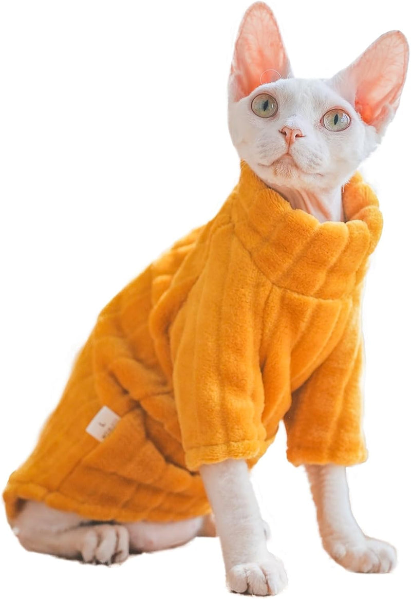 Blue Coral Fleece Sweater for Sphynx Cat Clothes Coat for Hairless - Orange / XL (9-13 lbs)