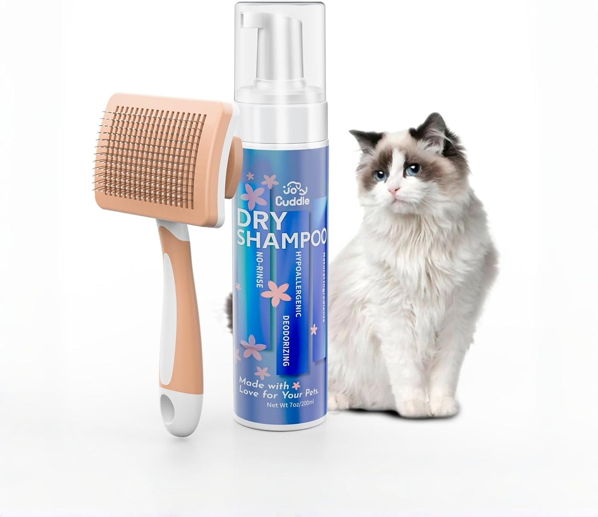 Waterless Cat Shampoo, No Rinse Foam Cat Bath - Dry Shampoo with Brush