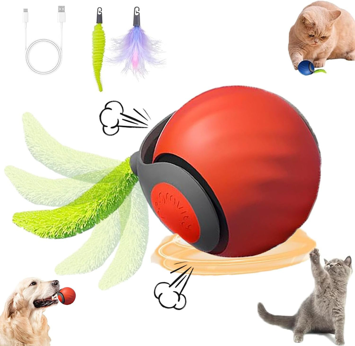 2Packs Speedy 2.0 Tail Cat Toys for Bored Indoor Adult Cats - Orange