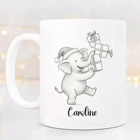 Cute Elephant Coffee Cup With Name, Personalized Elephant Lover Coffee Mug Gift For Men Women Kids Children, Awesome Animal White Ceramic Teacup 11 Oz 15 Oz, Custom Name Elephants Accent Coffee Mug