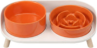 Elevated Slow Feeder Dog Bowls with Splash Proof Stand - Medium / Orange