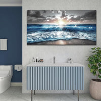 hyidecorart Large Wall Art For Living Room Modern Wall Decor For Office Blue Beach Painting Sea Waves Sunshine Wall Pictures Bedroom Home Decoration Prints Posters Mural Artwork Ready To Hang 60x30