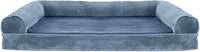 Furhaven Orthopedic Dog Bed for Large Dogs w/ Removable Bolsters & Washable Cover, For Dogs Up to 95 lbs - Faux Fur & Velvet Sofa - Harbor Blue, Jumbo/XL