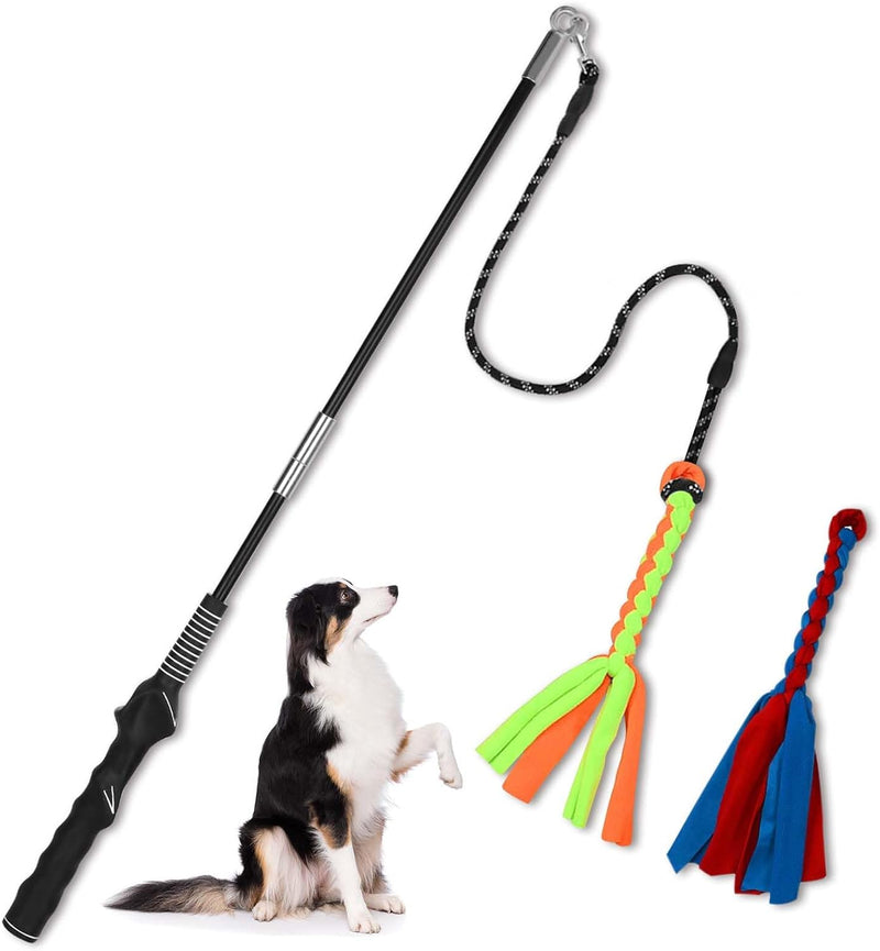 Flirt Pole for Dogs, Interactive Dog Toys Teaser Wand Play Pole with Fleece Rope Lure Chewing Toy - orange