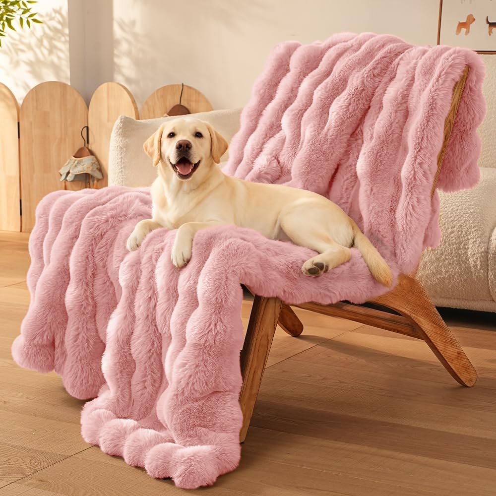 SOMAHE Soft Faux Fur Cat Blanket, Washable - 39"L x 31"W Inches / Soft Pink - image 2