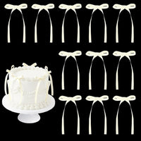 30 Pack Bow Cake Toppers Black Ribbon Bows for Cake Halloween Party - Ivory