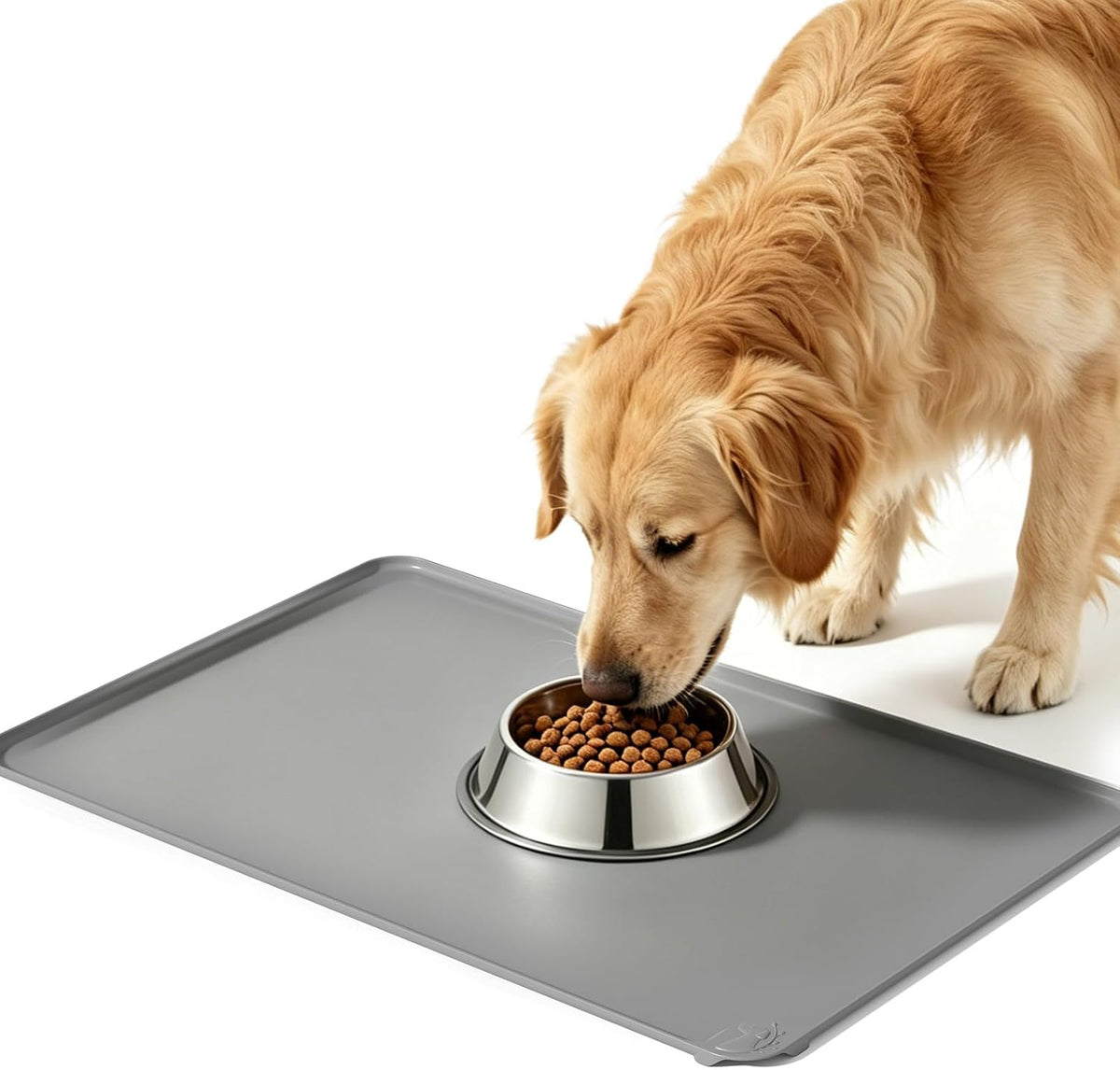 Large Pet Feeding Mat Spillproof Raised Edges Nonslip 24"x16" Beige – Essentials for Cats - Gray / 24"L x 16"W