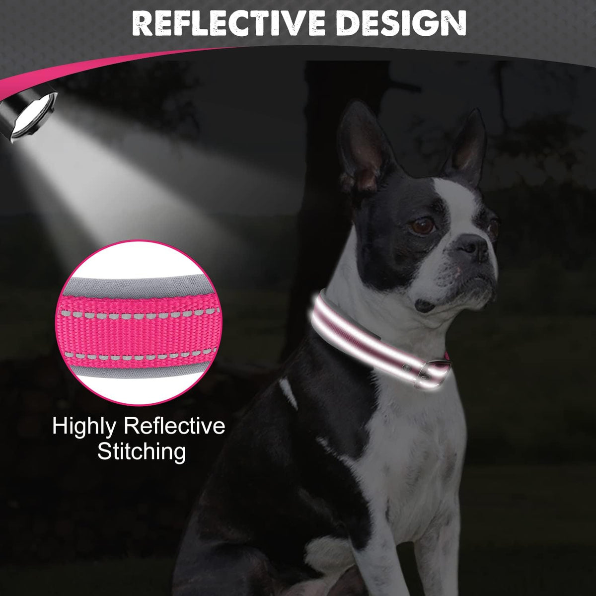 Joytale Reflective Dog Collar for Large Dogs with Wide Padding - Hotpink / M - image 4